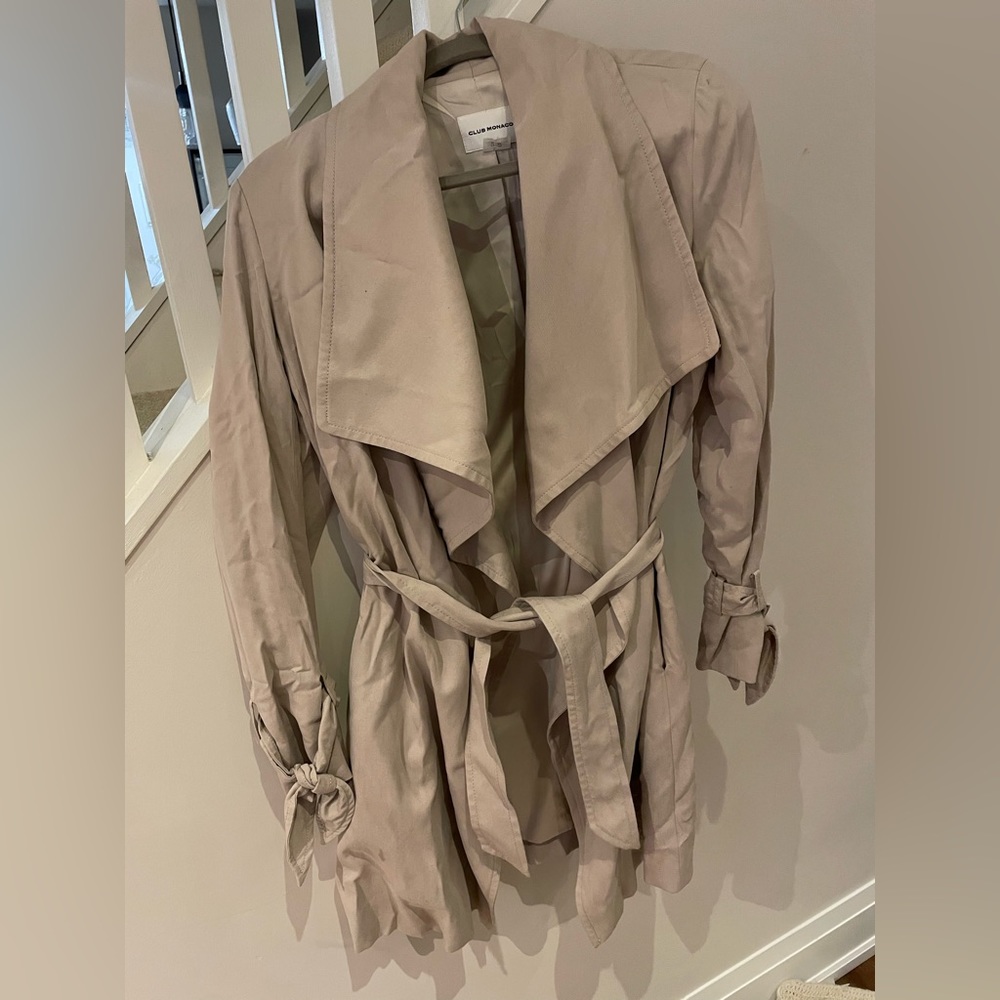 Club Monaco knee length beige trench coat